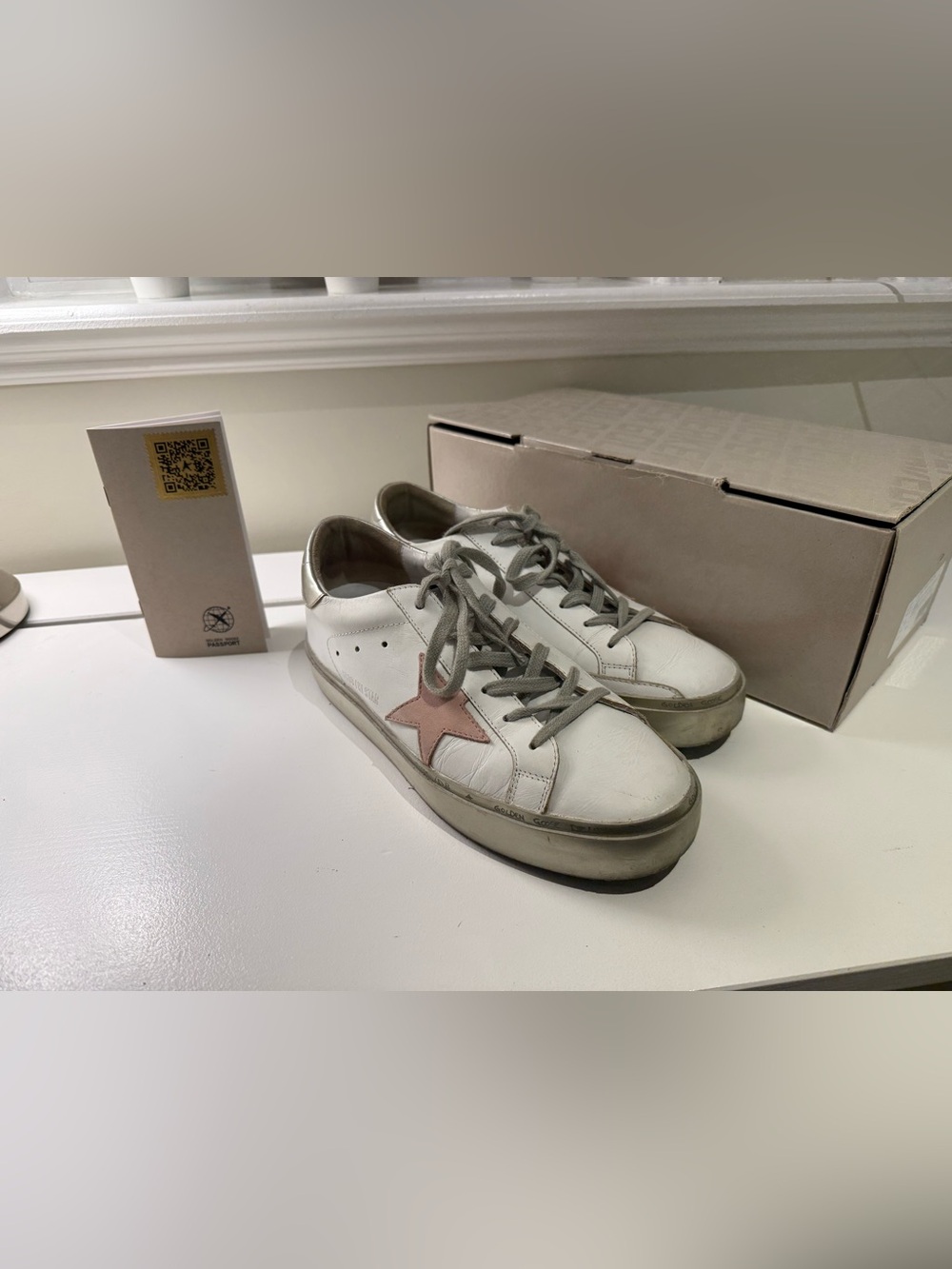 Golden Goose HI STAR White Leather Sneakers with Blush Star and Metallic Heel - Picture 3 of 16